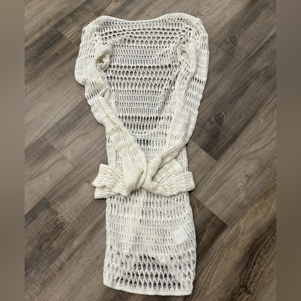 White Fox Cream Knit Cover Up with Open Back